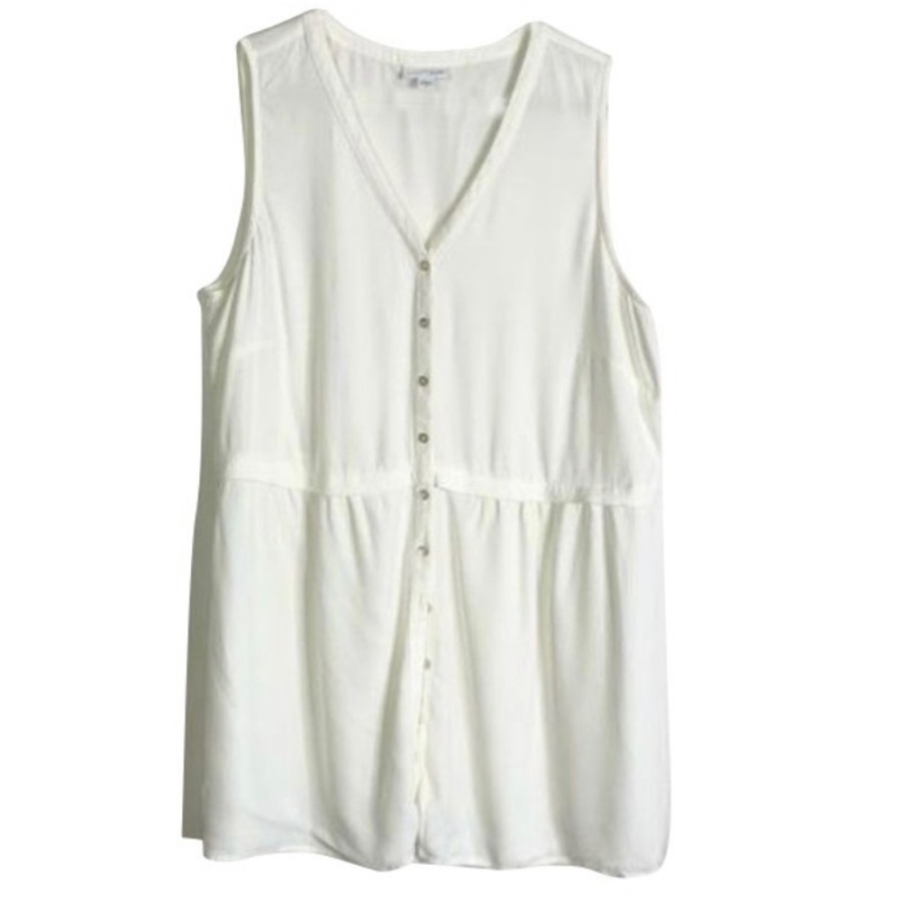 J.Jill | Ivory Crepe Tunic Top Size Large Button Down Blouse